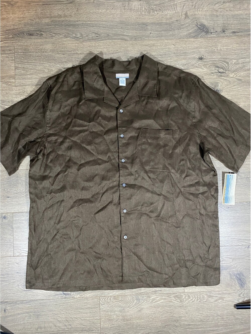 NWT Y2K Breakwater Linen Shirt Mens XL Brown Camp Collar Short Sleeve 2003